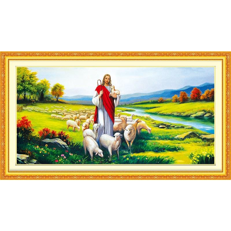 Tranh Đính Đá CHÚA CHĂN CHIÊN (ĐÁ ABC CAO CẤP). Kích Thước: 1m42 x 75cm