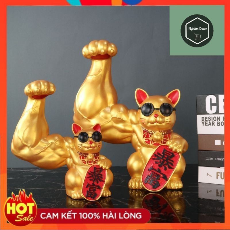 Mèo thần tài [ TẶNG MÓC KHÓA ] mèo thần tài cơ bắp lực sĩ cục súc tay đô tay lớn phát tài phát lộc thịnh vượng | BigBuy360 - bigbuy360.vn