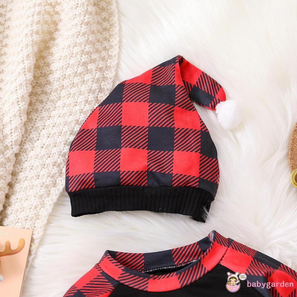 Bộ Áo Liền Quần Tay Dài Cổ Tròn In Họa Tiết Giáng Sinh Kèm Nón Cho Bé