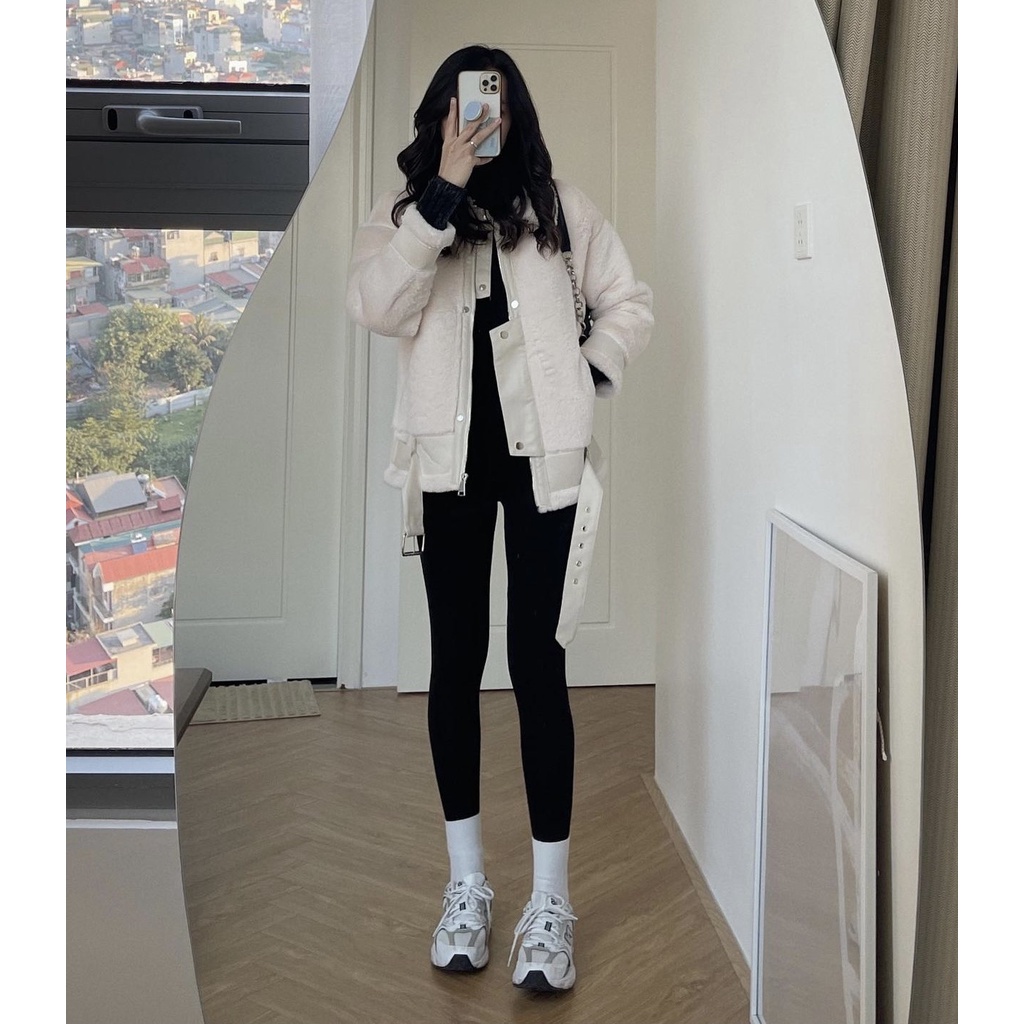 (Ảnh thật) Quần legging đen cạp cao gen bụng chất dày full túi giấy Mu ji hàng cao cấp Quảng Châu, quần legging cạp cao