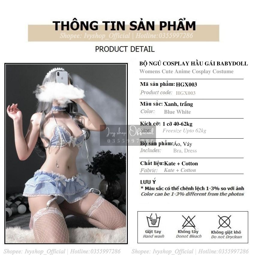 Bộ Đồ Ngủ Cosplay Hầu Gái Sexy Fullset Phối Ren Quyến Rũ - Đầm Ngủ Cosplay Sexy Cô Giúp Việc Dễ Thương - HGX003 TKVN