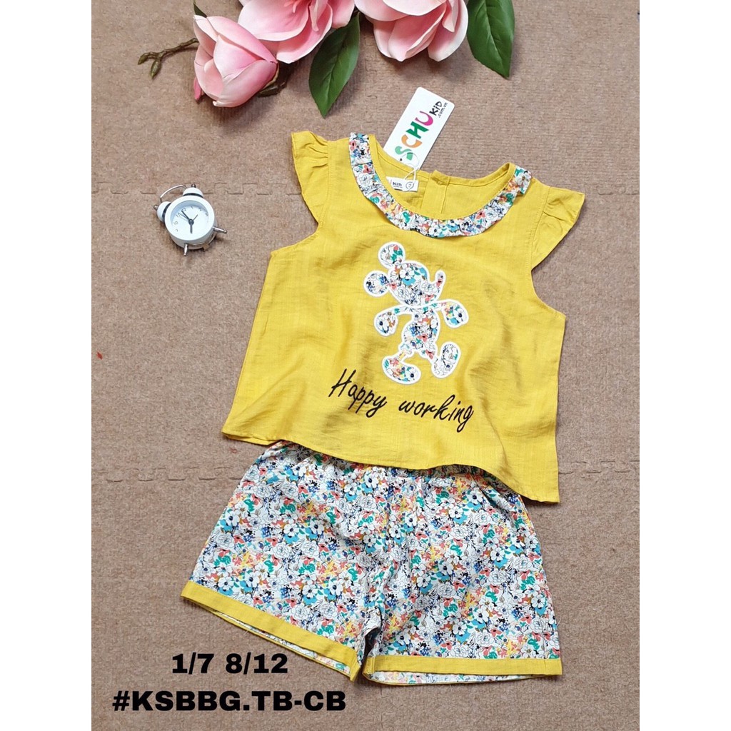 SIZE 1-12  ĐỒ BỘ BÉ GÁI ÁO TAY CÁNH TIÊN QUẦN ĐÙI VẢI TƠ SỌC HIỆU SCHUKIDS IN HÌNH MICKEY