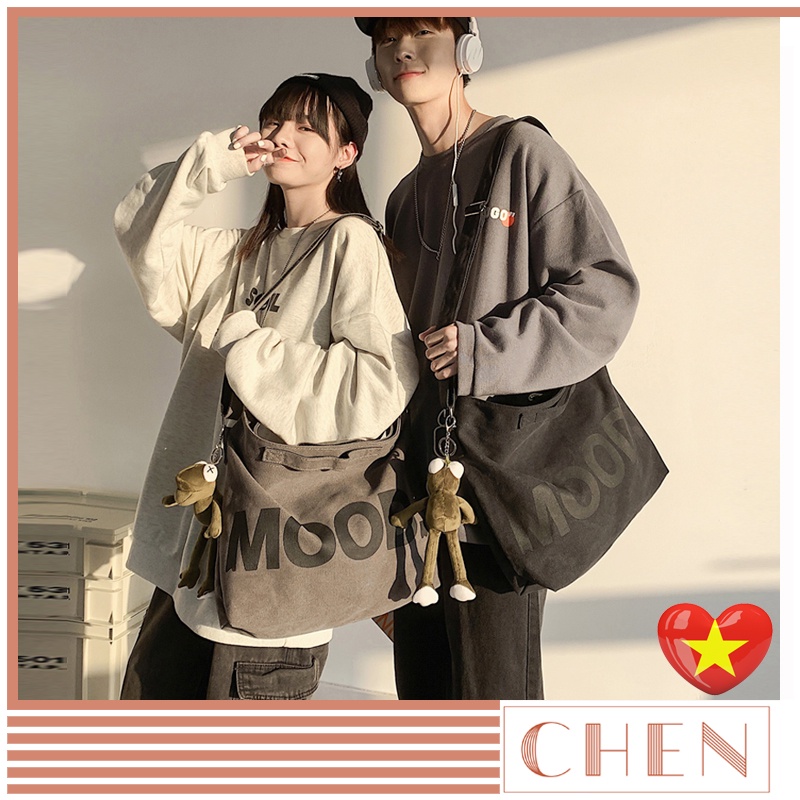 Túi tote vải canvas đeo chéo đeo vai dễ thương Nữ CHEN phong cách ullzang Hàn Quốc (đủ phụ kiện) TX126