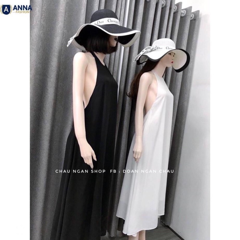 Đầm hai dây cổ yếm maxi 2 lớp quyến rũ