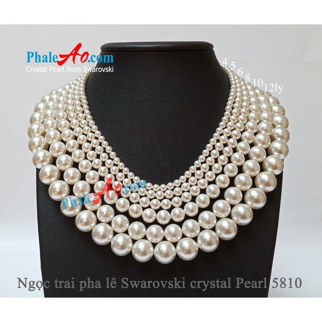 5 hạt Ngọc trai pha lê Swarovski 12ly crystal-pearl-5810 hình tròn màu trắng white 650