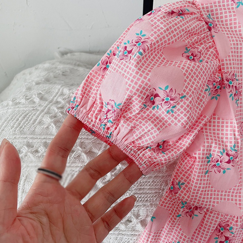 Đầm Công Chúa Mùa Hè Hai Dây Tay Phồng In Họa Tiết Hoa Dễ Thương Phong Cách Hàn Quốc Cho Bé Gái