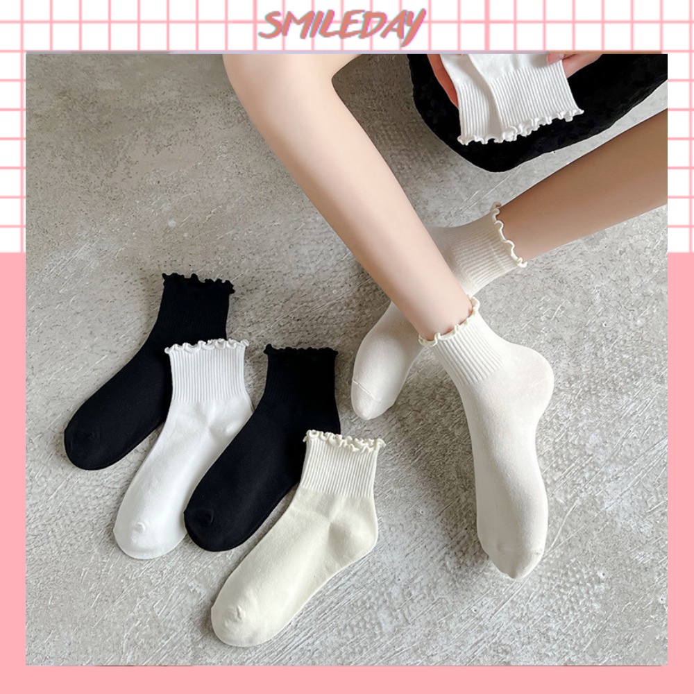 Tất Vớ Cổ Bèo Nhún Cổ Lỡ Màu Trơn Chất Cotton Thoáng Khí Co Giãn 4 Chiều Cho Nữ T004