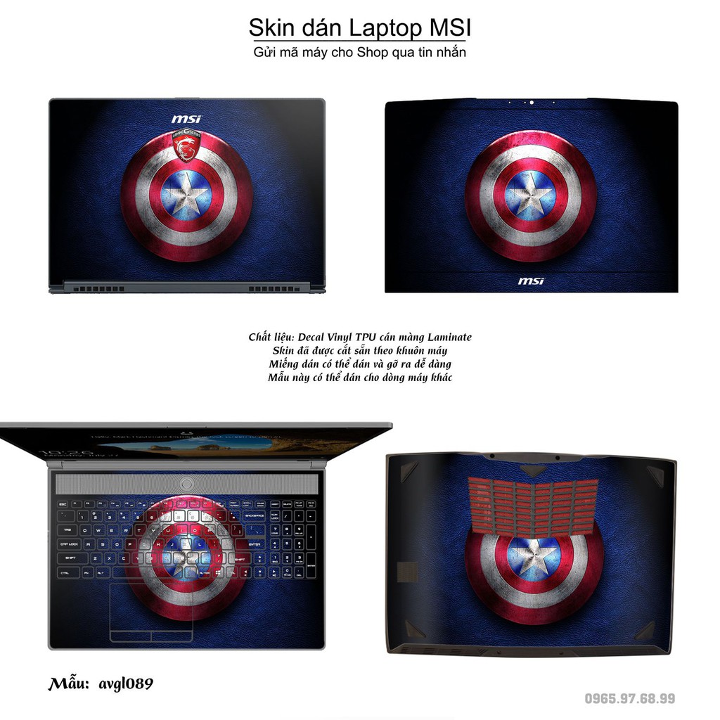 Skin dán Laptop MSI in hình Avenger (inbox mã máy cho Shop)