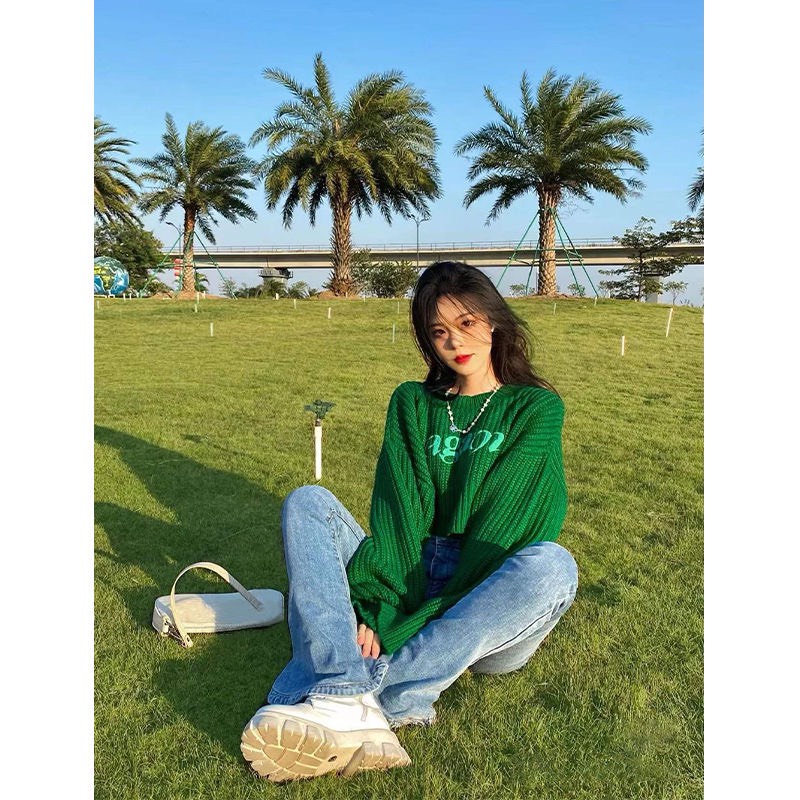 Áo crotop len LANIESTORE xanh lá dài tay form rộng dày dặn hottrend hàng loại 1