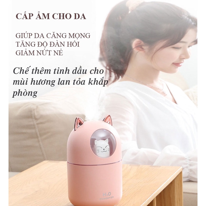 Máy Xông Tinh Dầu Phun Sương Mini- Khuyếch Tán Tinh Dầu Tạo Ẩm Hình Gấu HUMIDIFIER 300ML  Dễ Thương, Đẹp Mắt