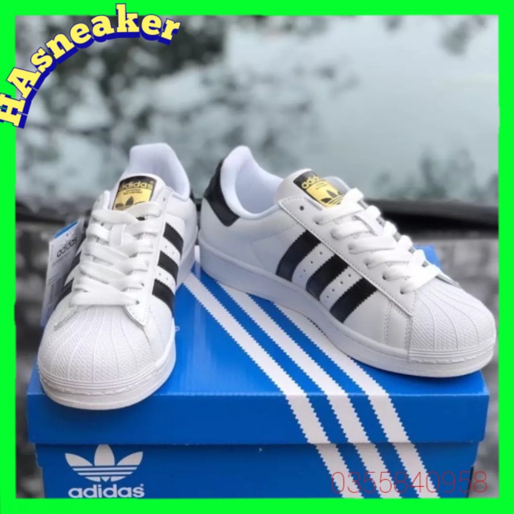 giày superstar [ẢNH THẬT] mũi sò màu trắng sọc đen, giày thể thao nam nữ adidas mũi sò vip da thật, full size | BigBuy360 - bigbuy360.vn