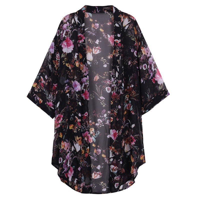 Áo khoác kimono vải voan dáng dài phong cách Bohemian thời trang cho nữ