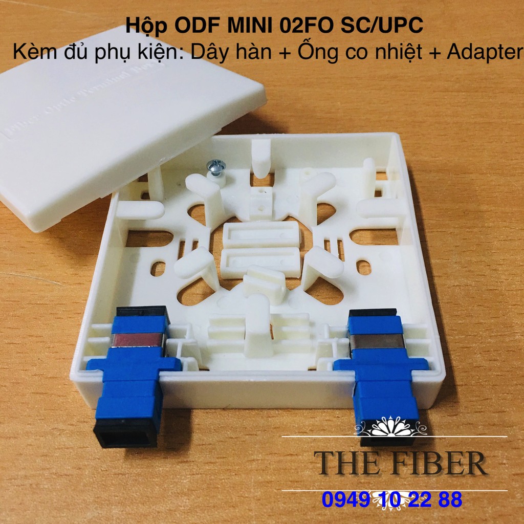 Hộp ODF MINI 02FO SC-UPC - Đầy đủ phụ kiện: 02 Adapter SC-UPC+ 2 Dây hàn quang + 2 ỐNG co nhiệt