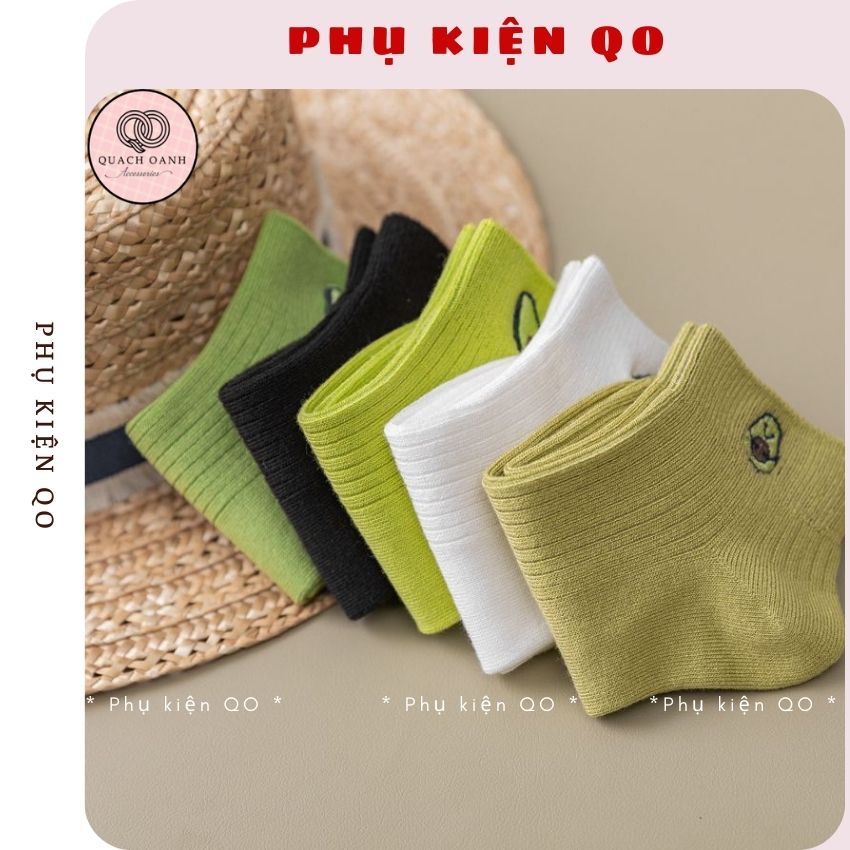 Tất nữ cổ ngắn gân sọc họa tiết quả bơ siêu dễ thương dành cho bạn gái - TAT02