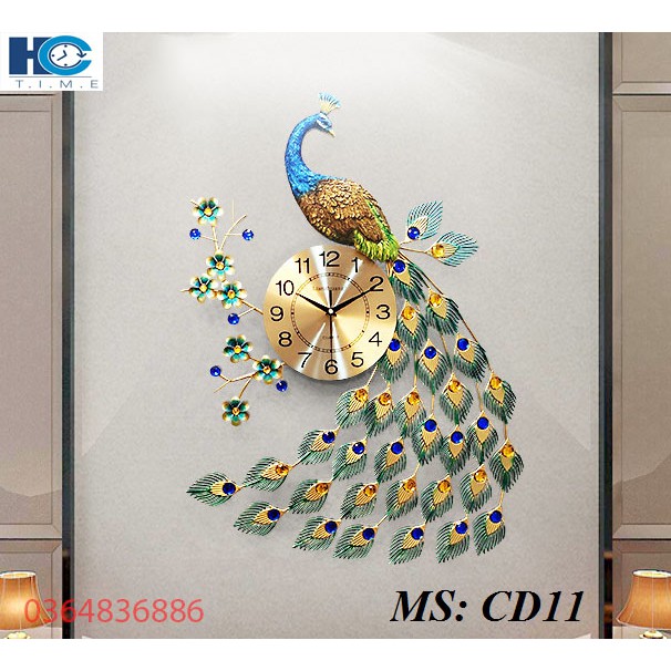 Đồng hồ treo tường trang trí chim công CD11 kích thước 80x60 cm