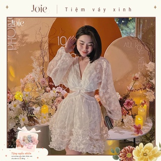 Đầm đi tiệc, váy voan hoa nổi khoét eo sang trọng - joie