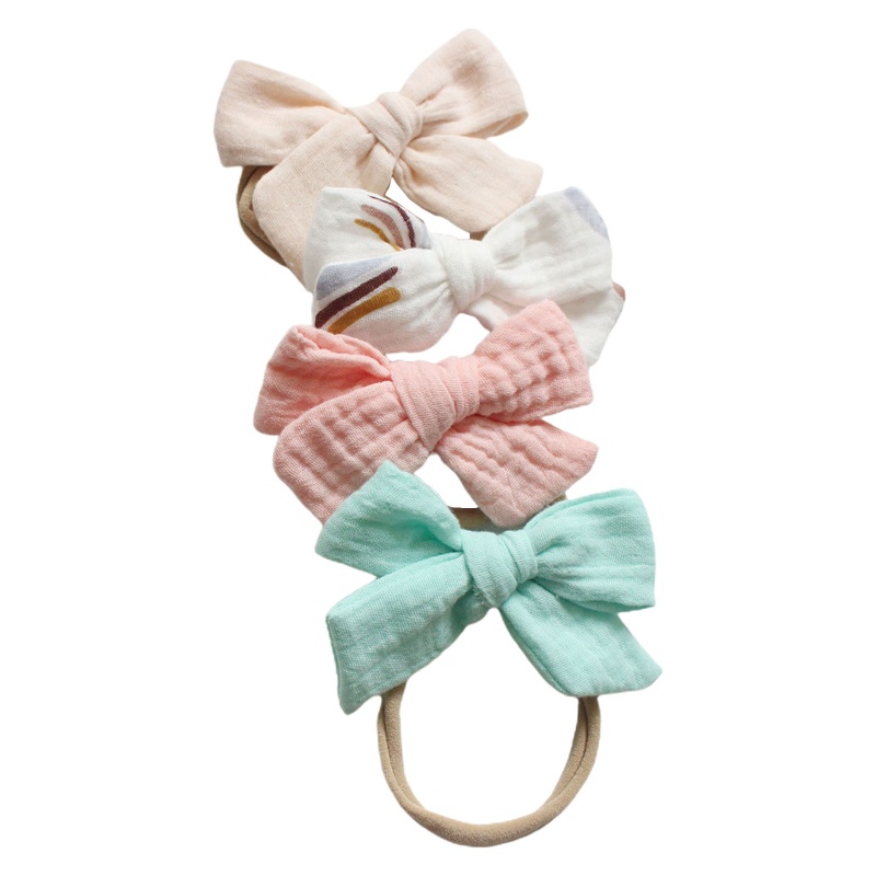 Set 4 Băng Đô Nơ Co Giãn Mềm Mại Thời Trang Cho Bé Gái