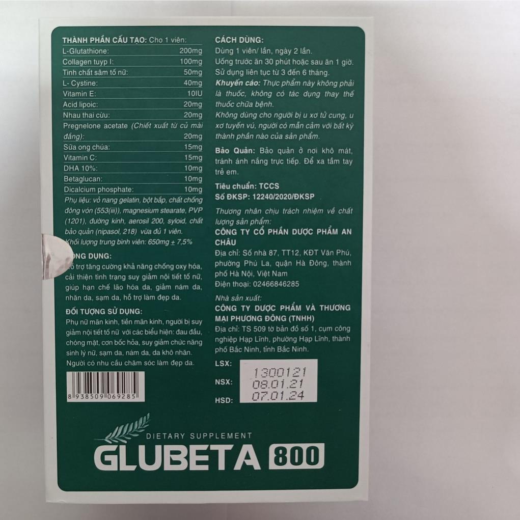 Glubeta 800 - Hỗ trợ tăng cường khả năng chống oxy hóa, tăng nội tiết tố nữ, ngăn ngừa lão hóa