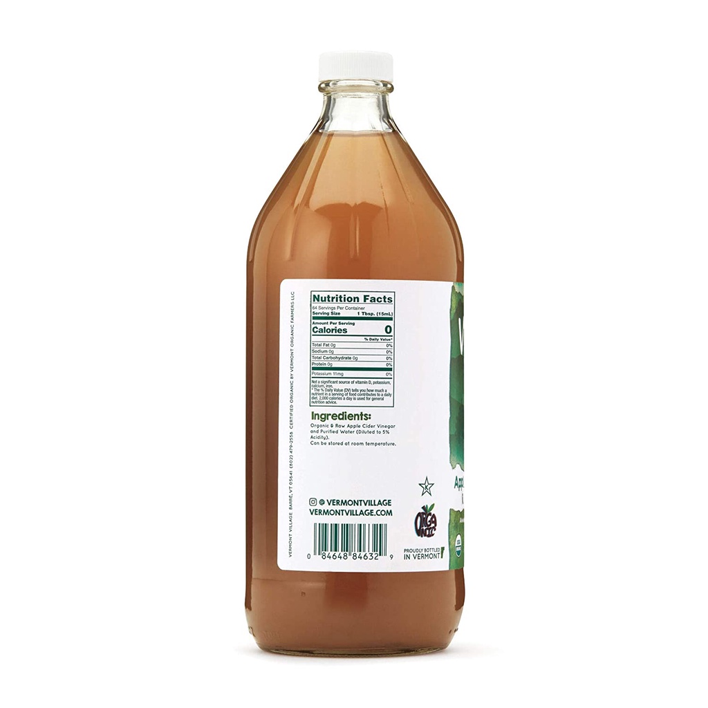 GIẤM TÁO HỮU CƠ - NGUYÊN CHẤT - LÊN MEN TỰ NHIÊN Vermont Village Organic Apple Cider Vinegar, 946ml (32 oz)