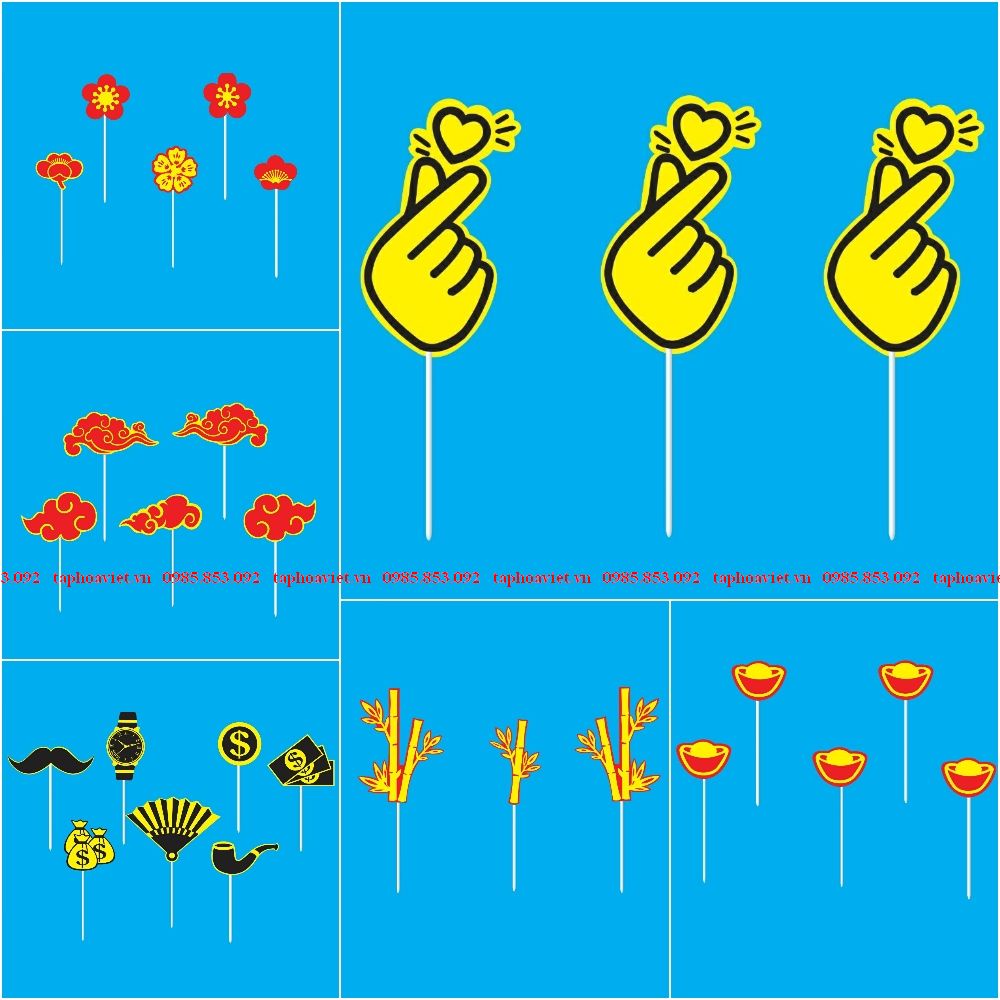 Set cắm giấy Xuân về trang trí bánh kem, chúc mừng năm mới