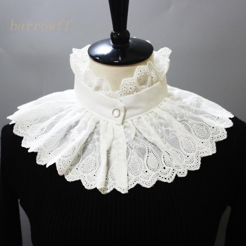 Brroa Áo Sơ Mi Trắng Nửa Cổ Đứng Giả Khăn Choàng Cỡ Lớn Thêu Họa Tiết Paisley Vintage Cho Nữ