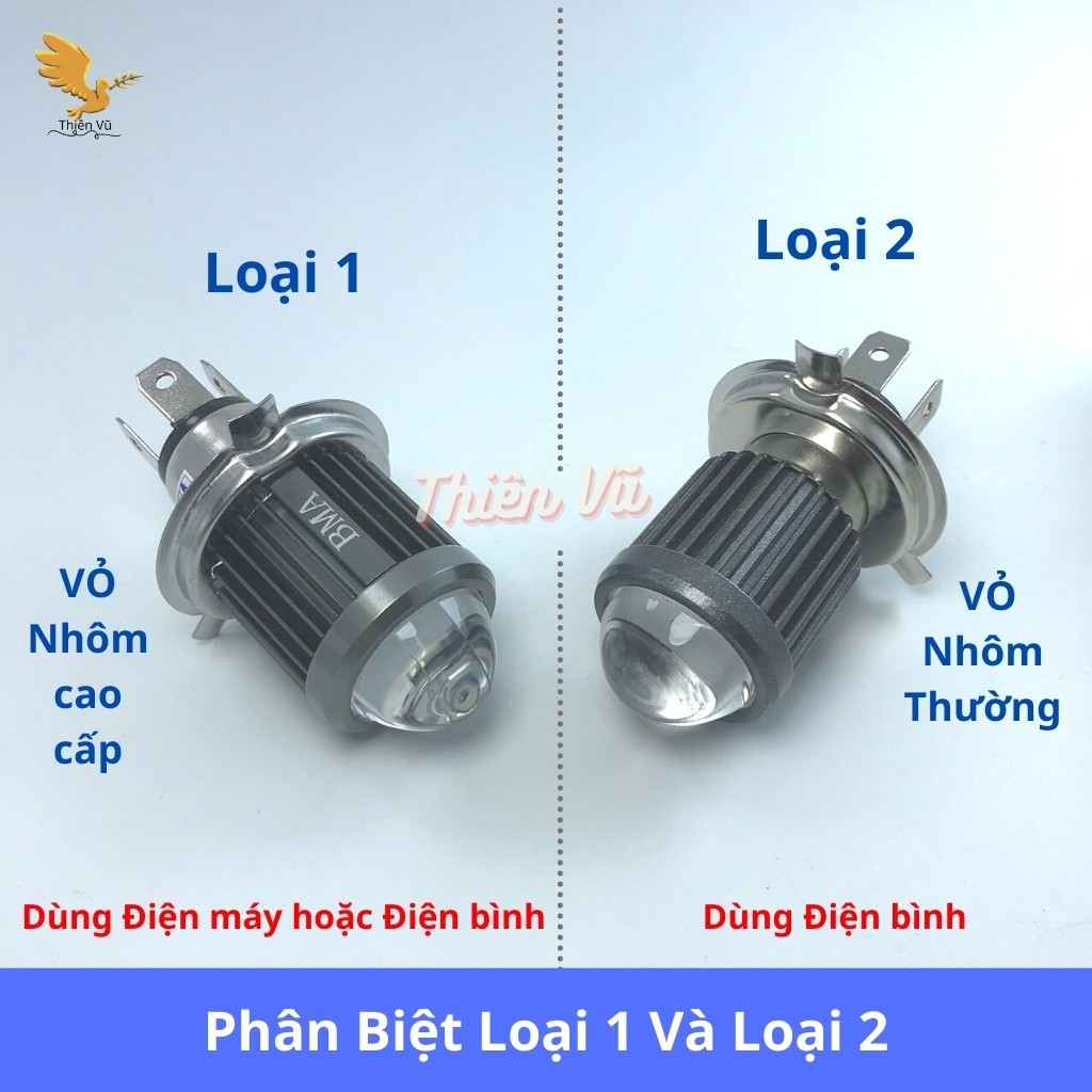 Đèn Pha Led H4 Bi Cầu Mini 2 Màu Cốt Vàng Pha Trắng Siêu Sáng