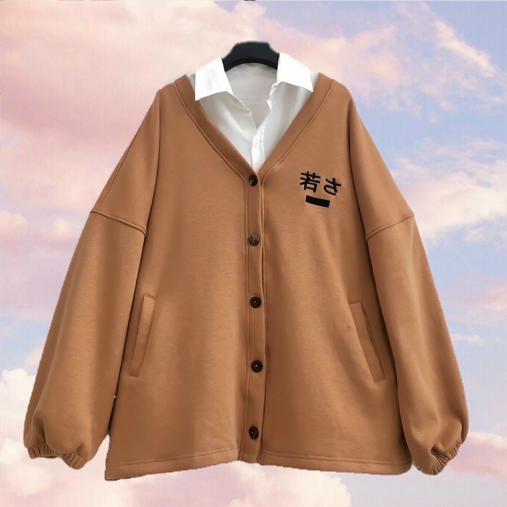 Áo khoác nỉ Cardigan thêu chữ chữ Hàn form rộng Ulzzang Guvia Unisex | BigBuy360 - bigbuy360.vn