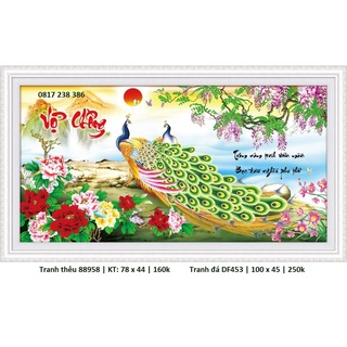 Tranh thêu chữ thập ( giá sỉ) 3D Vợ Chồng 88958 (78x44cm) chưa thêu, 8902 (95x50cm); Tranh đá DF376 (75x40cm), DF453 (10