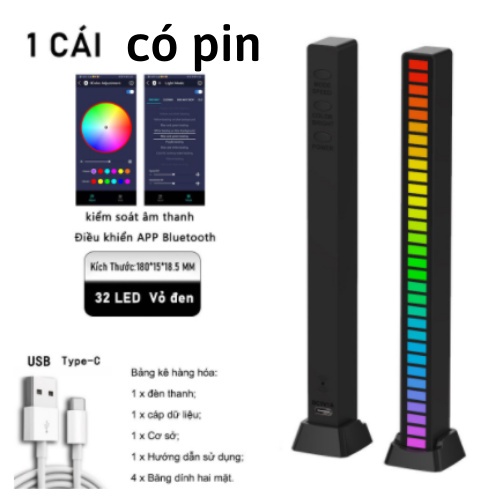 (Mới) Đèn Led Thanh Cảm Biến Theo Nhạc Nguồn 5v Type C Model D08-Rgb
