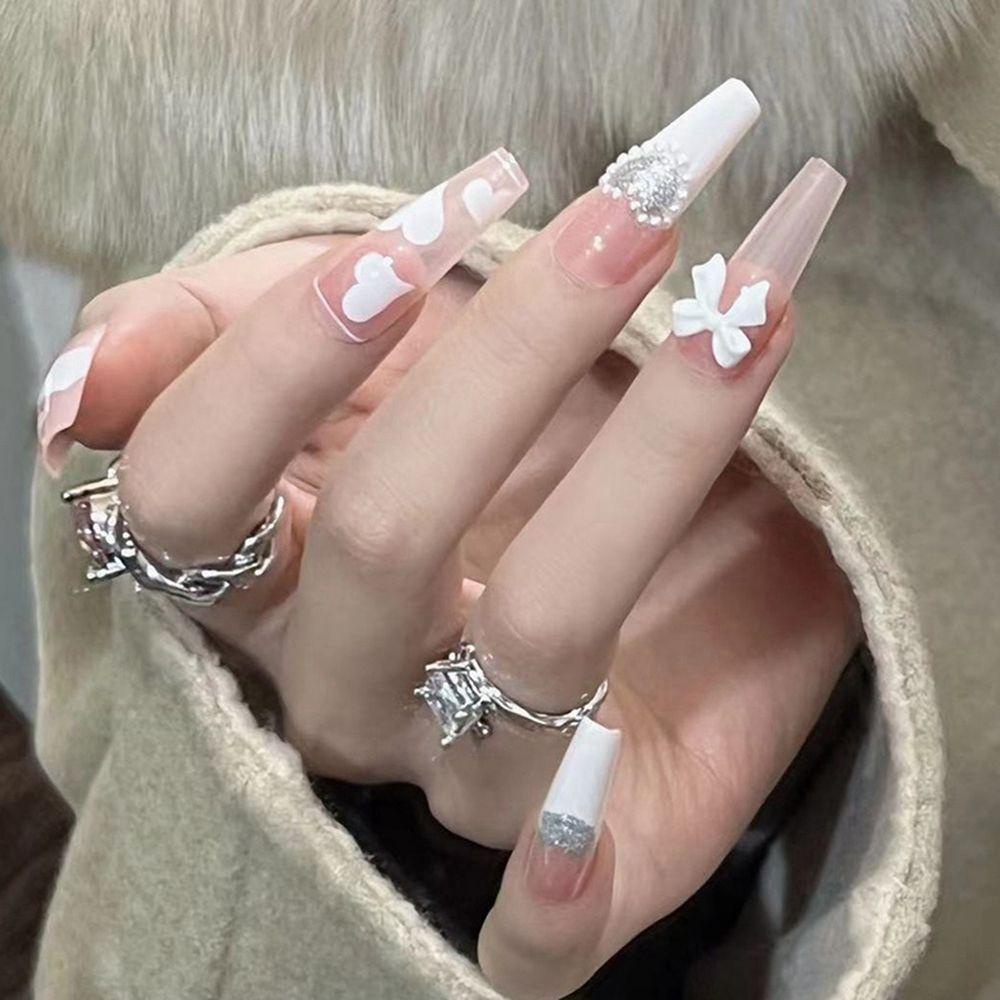 Hộp 24 Móng Tay Giả Che Phủ Toàn Diện Lấp Lánh