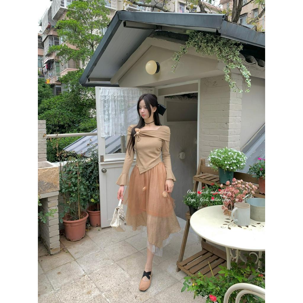 Set Áo Lửng Và Chân Váy Lưới Phong Cách Trung Hoa Mới