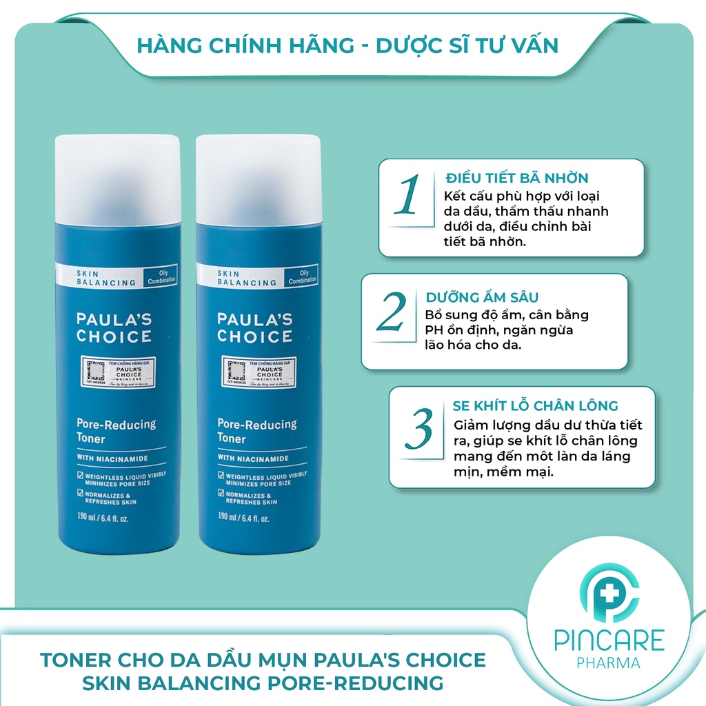 Toner cho da dầu mụn lỗ chân lông to Paula's Choice Skin Balancing Pore-Reducing Toner 190ml - Hàng chính hãng - PinCare