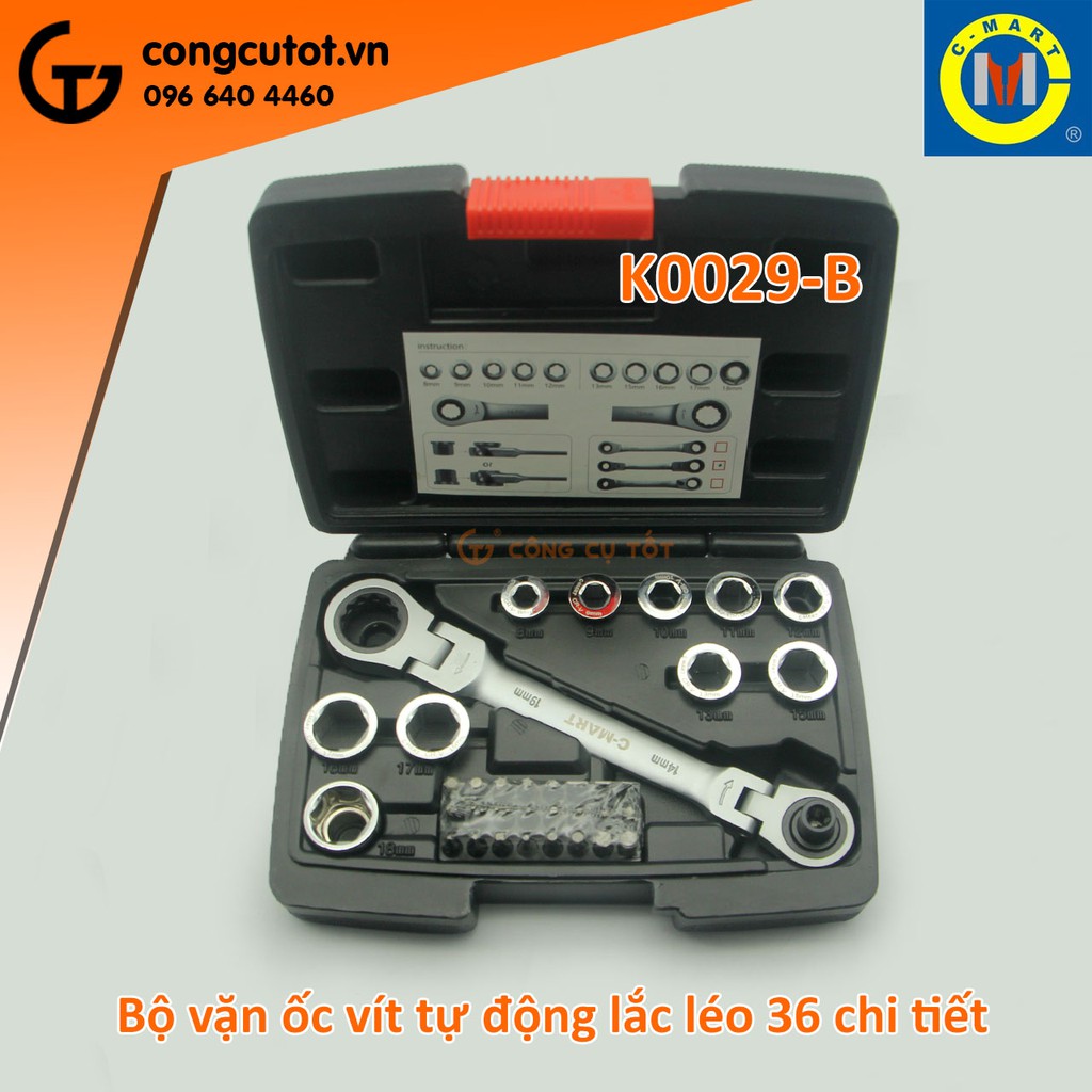 Bộ vặn ốc vít lắc léo tự động 36 chi tiết Cmart K0029-B