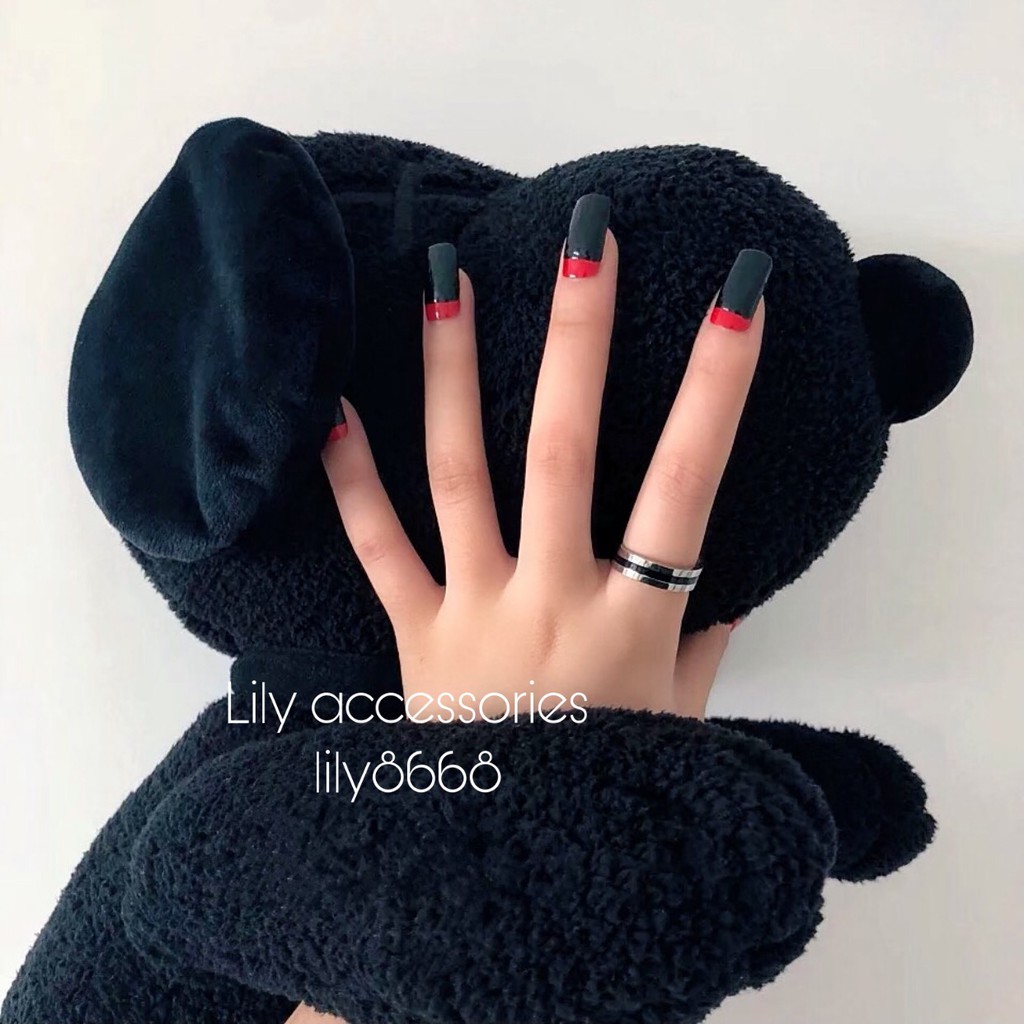 nhẫn titan kim đen sọc phong cách Hip Hop cho nam nữ nhẫn không gỉ không đen Unisex