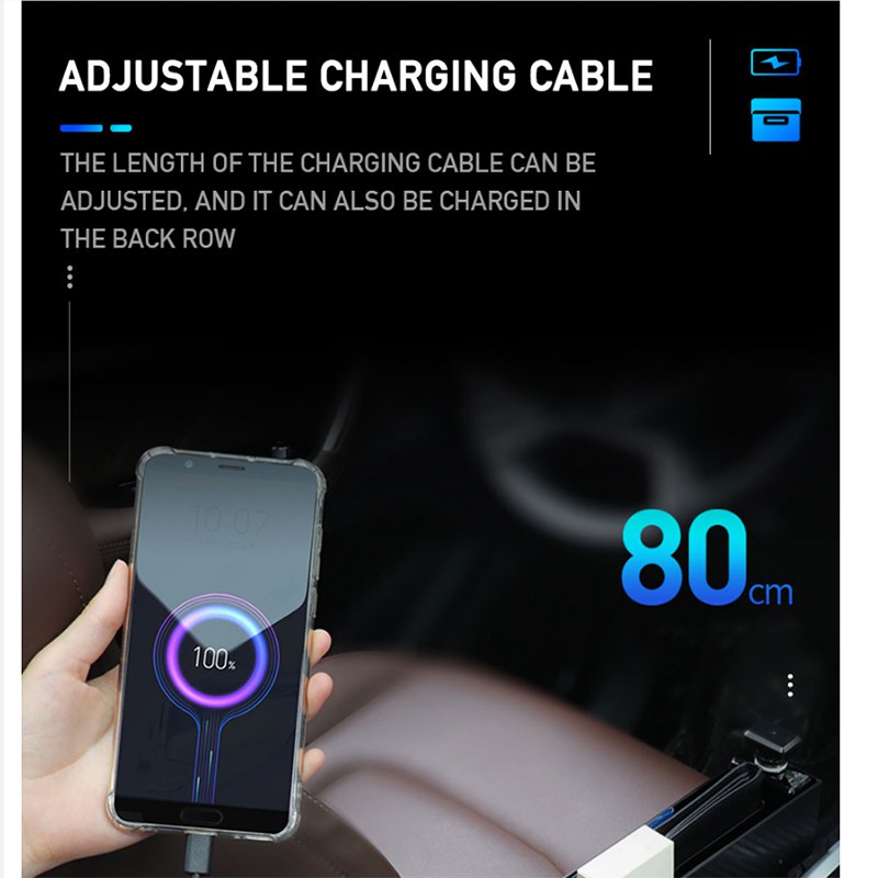 Hộp đựng đồ SEAMETAL gắn khe hở ghế xe hơi hỗ trợ sạc 2 cổng USB có dây sạc đa năng thích hợp cho iOS Android Type C