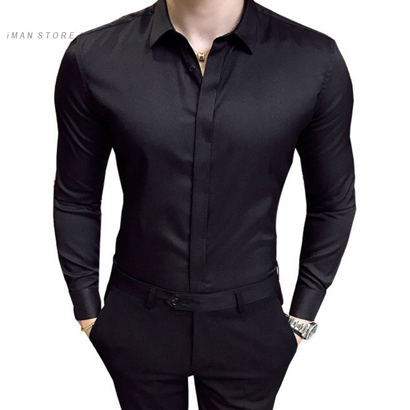 Áo Sơ Mi Nam Giấu Cúc Dài Tay Gấp Hộp, Áo Sơ Mi Nam Hàn Quốc Vải Lụa Mềm Mịn Cao Cấp VNXK | BigBuy360 - bigbuy360.vn