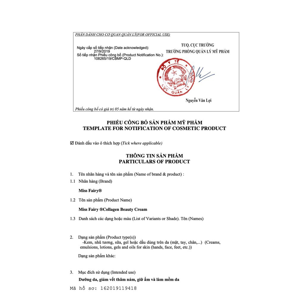 Kem Dưỡng Da Ngừa Lão Hoá Collagen Miss Fairy