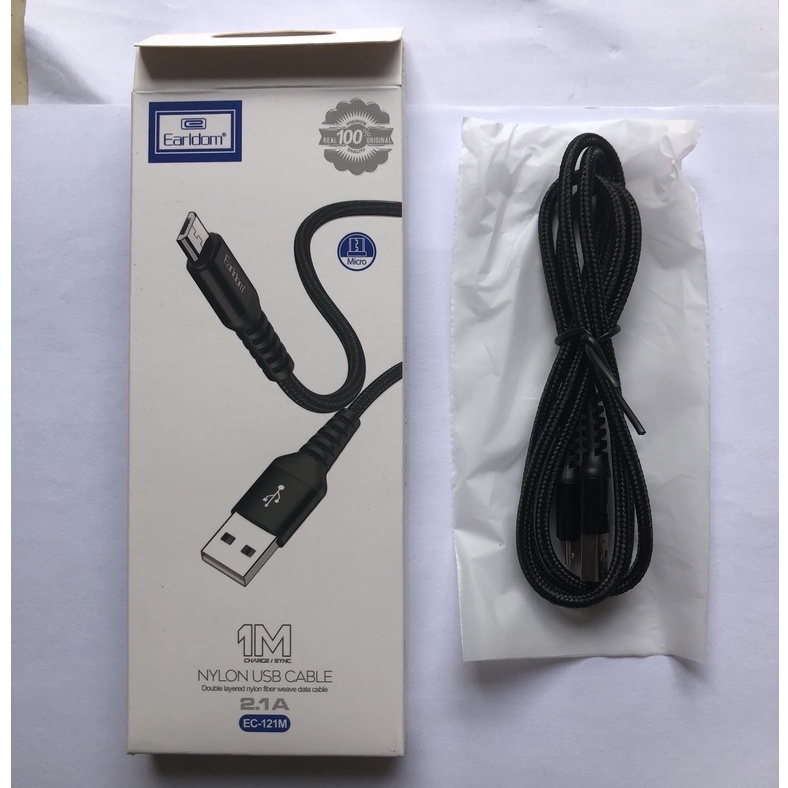 Cáp dù cab sạc iphone Lightning Type C Micro EARLDOM EC-060 dài 1M Dây bọc vải dù, đầu đúc nhôm cổ cab chống đứt cao cấp