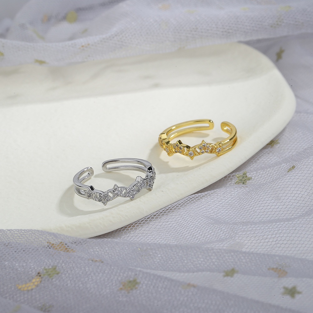 Nhẫn Hở Mạ Vàng / Bạc Đính Đá Zircon Hình Học Phong Cách Hàn Quốc Cho Nữ