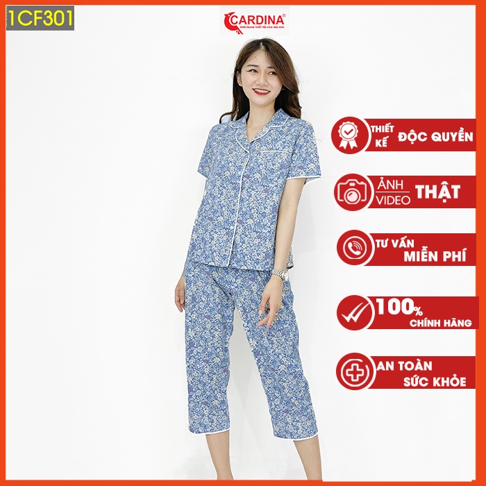 Đồ bộ pijama nữ CARDINA chất cotton thô Nhật cao cấp cộc tay họa tiết tinh tế 1CF3.