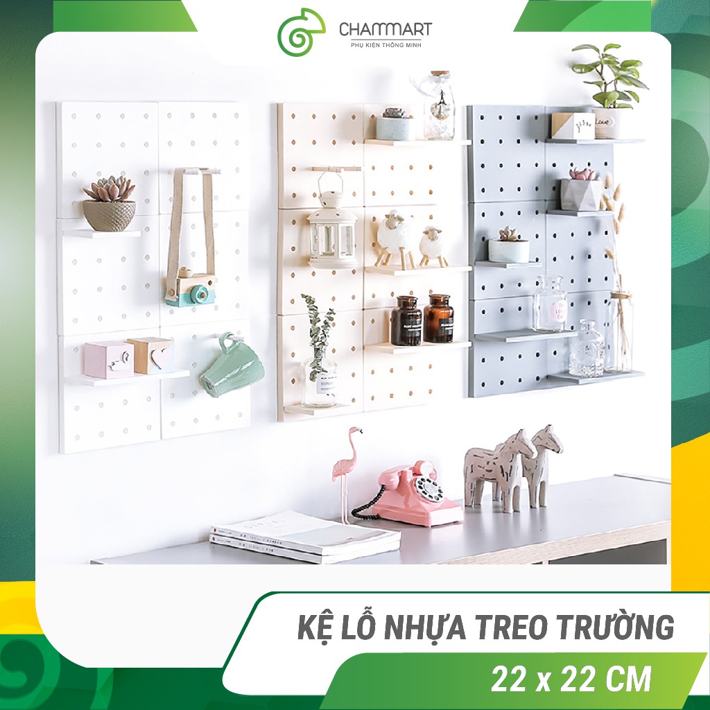 Kệ nhựa treo tường có lỗ tự lắp tùy biến thông minh phong cách Nhật Bản giá dán tường trang trí Phặn Phặn