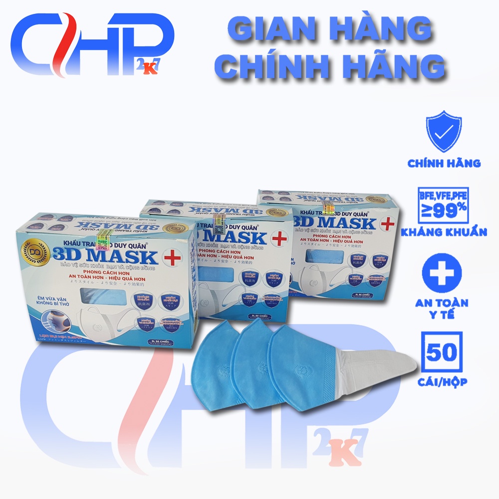 (3D)Hộp khẩu trang 3d mask màu xanh hộp 50 cái kháng khuẩn