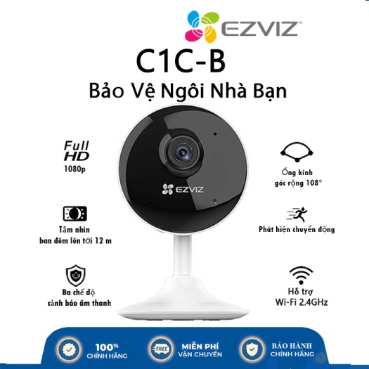 Camera WIFI Ezviz C1C-B 1080P Nhỏ gọn, Sắt Nét, Hổ trợ thẻ nhớ lên đến 128G - Bảo hành chính hãng 2 năm