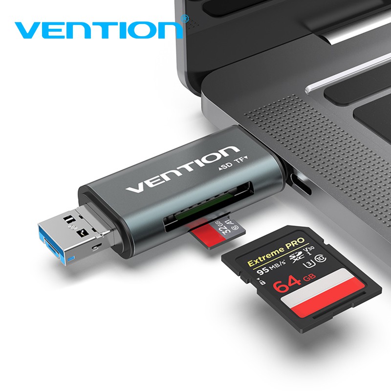 Đầu đọc thẻ nhớ SD và TF Vention 2 đầu USB 2.0/3.0 tiện dụng