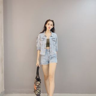 Khoác jean lửng 2 túi