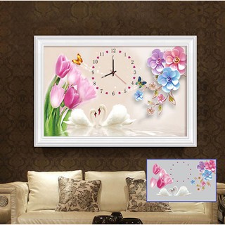 Tranh đính đá đồng hồ hoa y8063 75x50cm