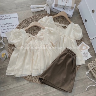 Set áo babydoll tơ óng 2 lớp + short nâu - kèm video