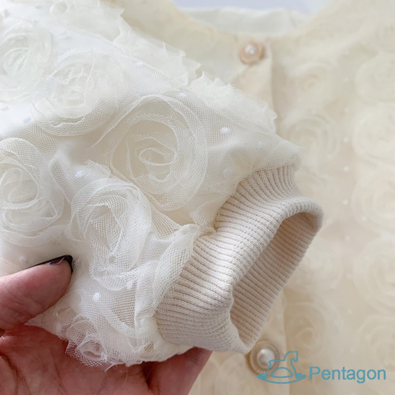 Áo Khoác Cardigan Tay Dài Có Gân Và Nút Ngọc Trai Dễ Thương Dành Cho Bé Gái