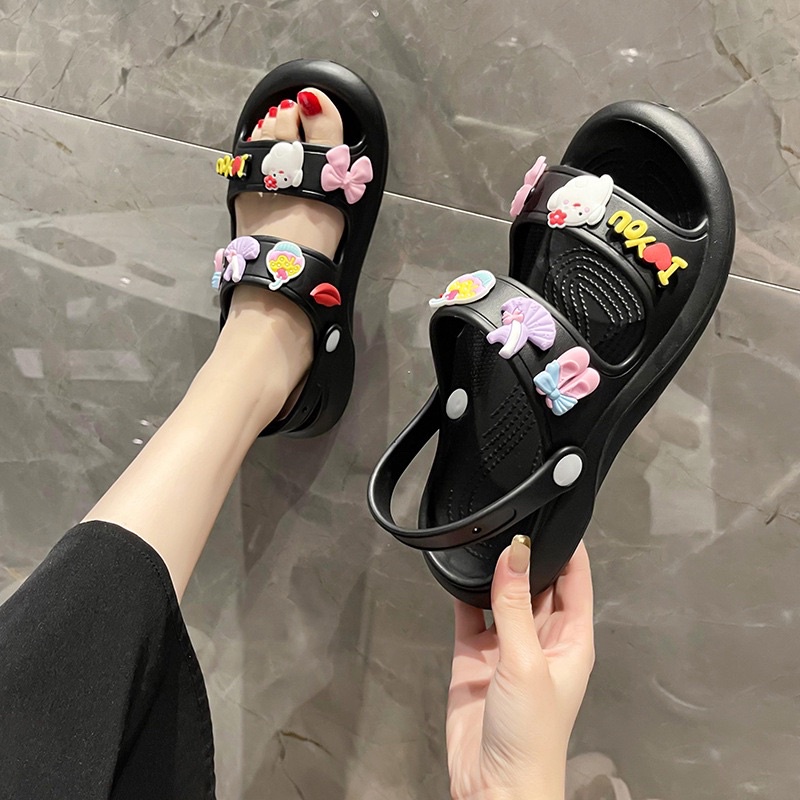 Dép 2 quai ngang - Dép crocs siêu mềm, chống trơn trượt, tặng kèm 14 Jibbitz