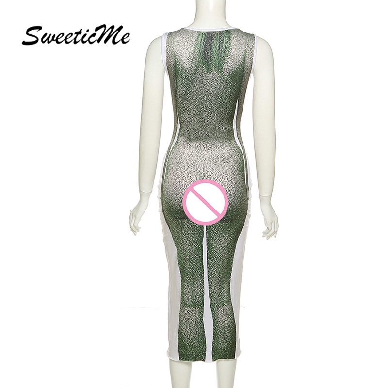 Đầm Ôm Không Tay Cổ Tròn In Họa Tiết Thời Trang Dành Cho Nữ 2022